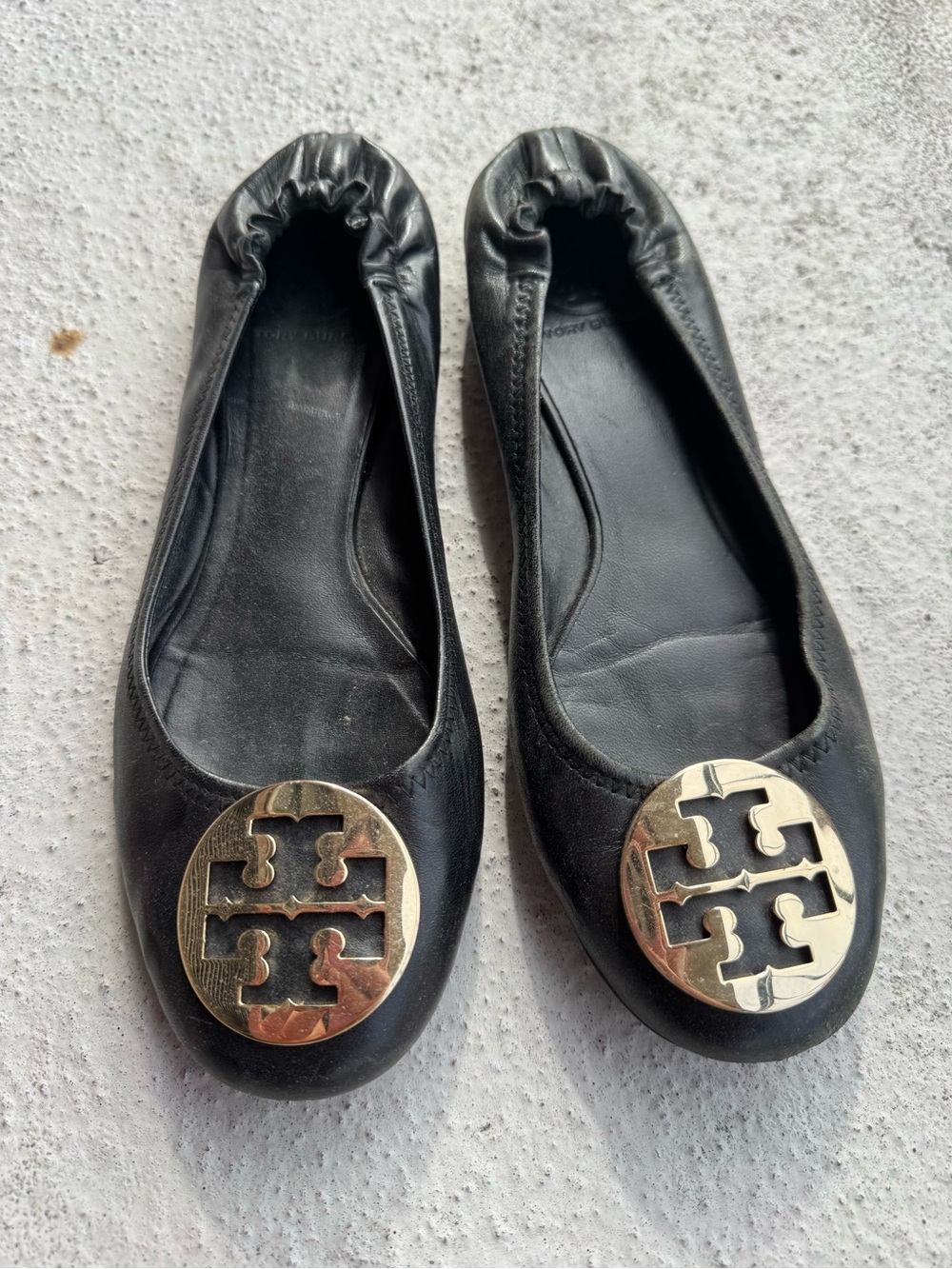 Tory Burch Black Reva Travel Ballet Flat with Gold Logo